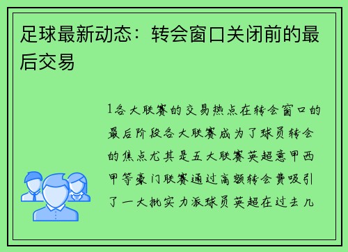 足球最新动态：转会窗口关闭前的最后交易